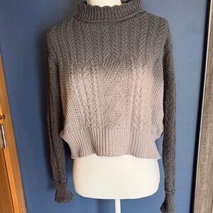 Anthropologie Two-Tone Cable Knit Crop Sweater - Gray & Taupe
